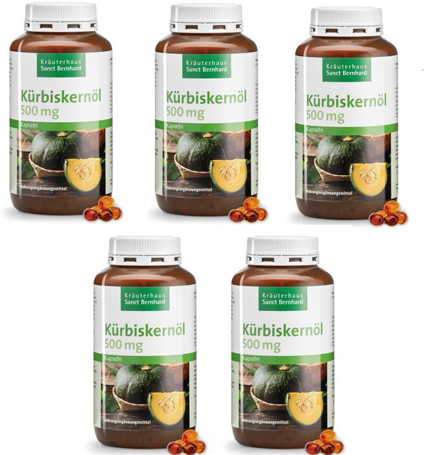 Kräuterhaus Sanct Bernhard 南瓜籽油膠囊 500毫克 400粒 德國原廠製造, 5個, 400顆