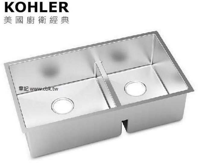 KOHLER Strive 下嵌式超厚不鏽鋼雙槽水槽 K-97827T-F-NA (81.3x46.5cm), 1個