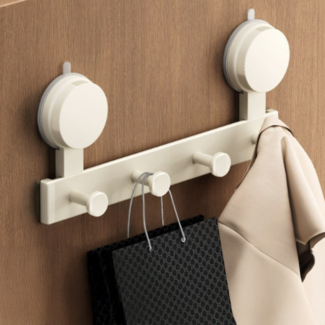 디모어 진공 흡착식 무타공 도어 행거 욕실 벽걸이 후크걸이, 밀크화이트