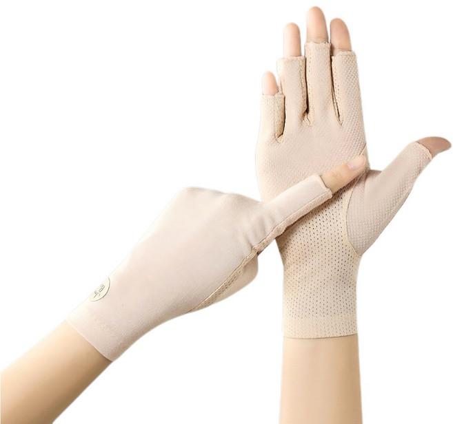 별라 여성 봄여름 자외선차단 통기성 좋은 반장갑 스마트폰터치 운전 등산 아웃도어, 1세트, 베이지색 Beige