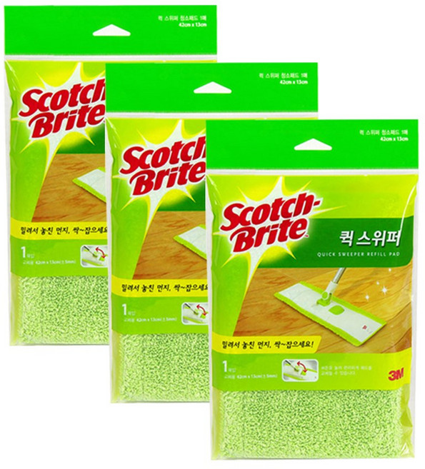3M 바닥청소용 퀵스위퍼 막대걸레 극세사 청소포 리필 1매, 3개
