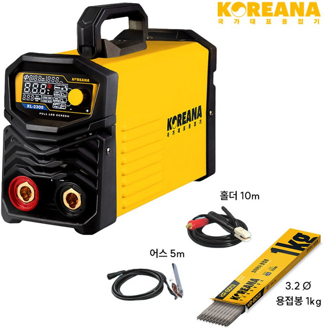 코리아나 kl230s 5KW급 현장용 전기 인버터 아크 용접기 kl-230s 3.2파이 풀용접 휴대용 최대 5파이 220v 가정용 전기 5K, 1세트, KL230S용접봉풀세트