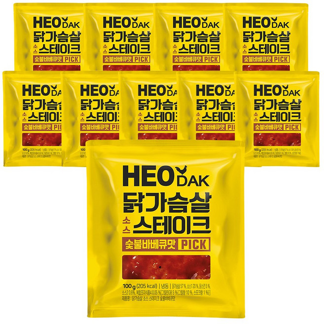 허닭PICK 닭가슴살 소스 스테이크 숯불바베큐, 10개, 100g