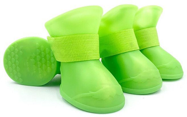 4Pcs 애완 동물 방수 Rainshoe 작은 중형 대형 개를위한 미끄럼 방지 고무 부팅 고양이 야외 신발 개 발목 부츠 애완 동물 액세서리, 중, 녹색