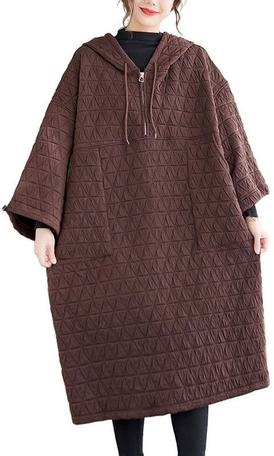 여성용 누빔 빅사이즈 루즈핏 후드 중길이 원피스 패딩 뉴타임즈 F3948