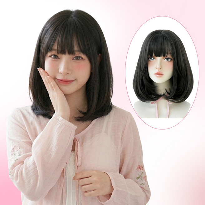 Lumiweft 자연 하프 기장 여자 앞머리 통가발 수제 일체형 볼륨 C컬 여자 가발, 1개, 차갈색