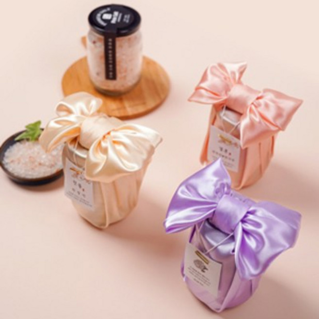 핑크솔트 빅리본보자기320ml / 돌잔치 조문 조의 교회 장례 결혼 웨딩답례품 고급보자기포장 추석 명절 선물세트, 고운입자, 아이보리, 1개