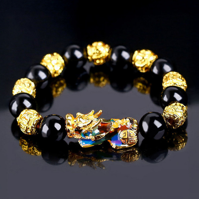 11mm 비휴 환채 온도색상변화 팔찌 천연석 변색 흑요석 천연 재물 소원 액막이 부적 원석