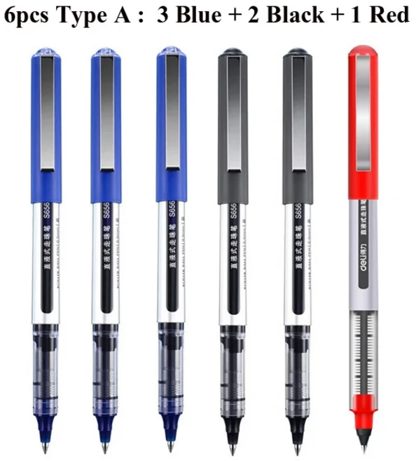 델리 롤러볼 펜 0.5mm 액체 잉크 젤 빠른 건조 및 오래 지속되는 쓰기 저널링 메모용 파인 포인트, 32 6 Mix Color Type A