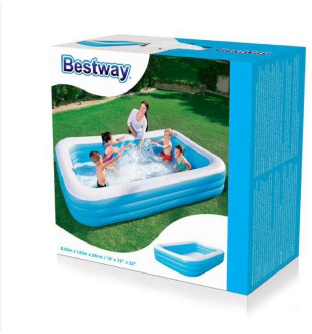 BestWay 兒童方形充氣戲水池 嬰幼兒環保加厚三環矩形水池, 1個, 水池