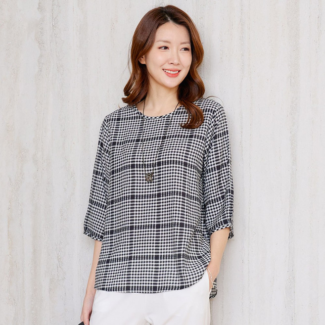 우일 여성 인견 패텬 7부 블라우스 티셔츠