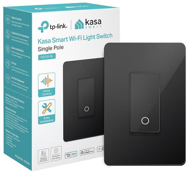 Kasa Smart 조명 스위치 HS200-BL 단극 중립 와이어 필요 2.4GHz Wi-Fi 스위치 알렉사 및 구글 홈과 호환 UL 인증 허브 필요 없음 블랙