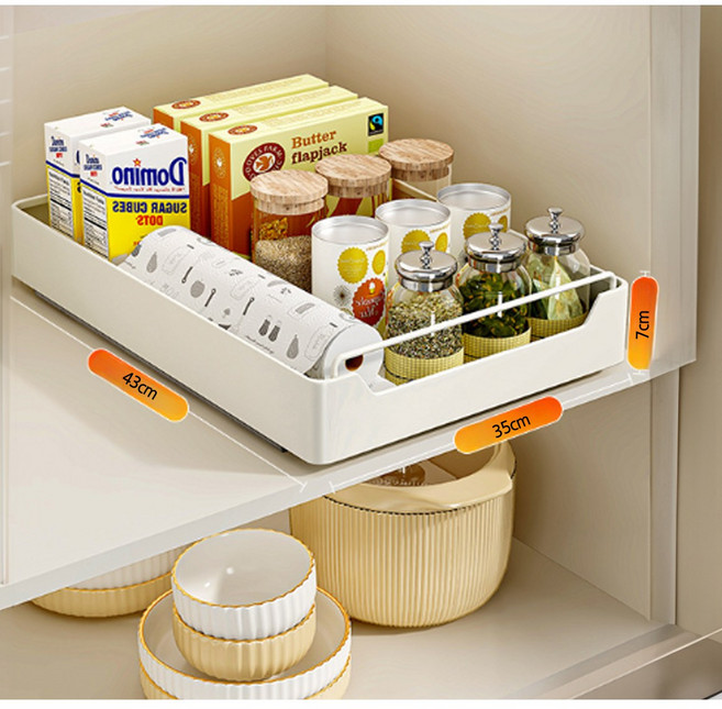 EMPIRE 씽크대 하부장 무타공 접착식 레일 수납장 슬라이딩 선반 정리대, 1개