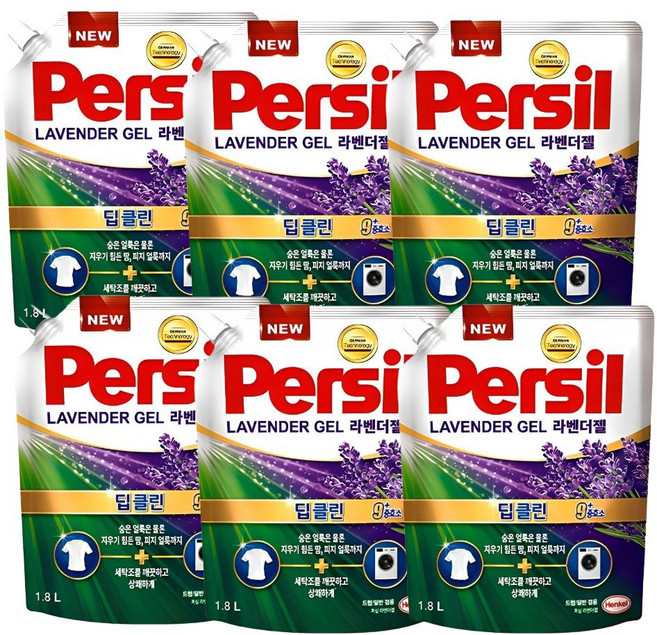 퍼실 파워젤 딥클린 9중 효소 일반/드럼겸용 액상세제 리필, 1.8L, 6개