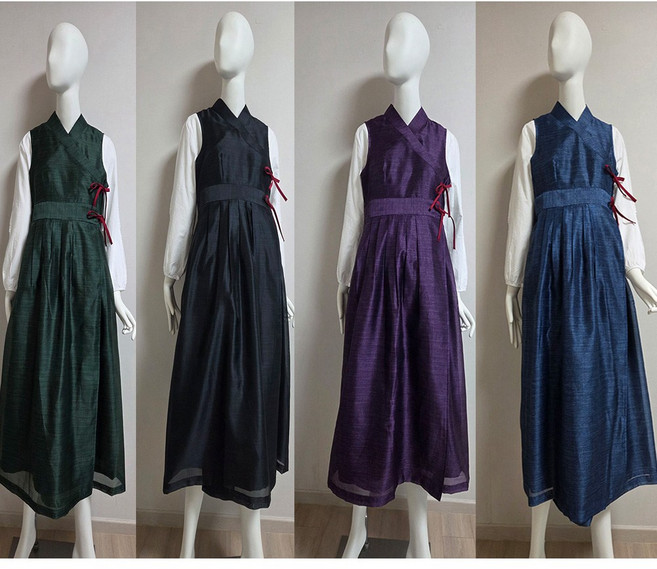 휴라한복 단아한 물모시조끼 철릭원피스 민소매원피스 생활한복 개량한복 랩스커트