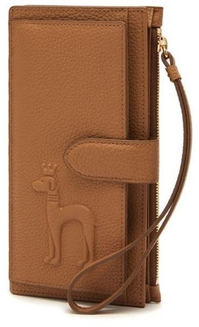 국내백화점 헤지스 ACC 브라운 가죽 엠보 퍼피 스트랩 장지갑 세련된 감성