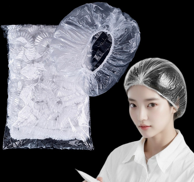 일회용 비닐 헤어캡 샤워캡 100개 트리트먼트 헤어팩 머리 헤어 보습 영양 염색 파마 세안 미용실 목욕탕 모자 사우나 방수, 투명