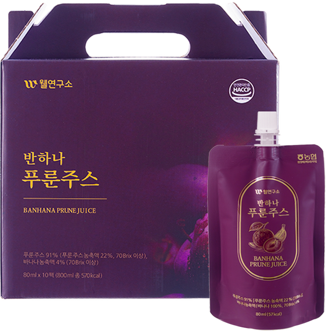 웰연구소 반하나 푸룬주스 푸룬즙 딥워터 유산균 바나나 난소화성말토덱스트린 임산부 아기, 10개, 80ml
