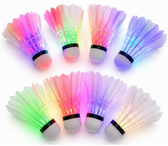 LED 배드민턴 공 깃털 야광 셔틀콕 4개입 2세트, 랜덤 블루,레드,그린,풀컬러
