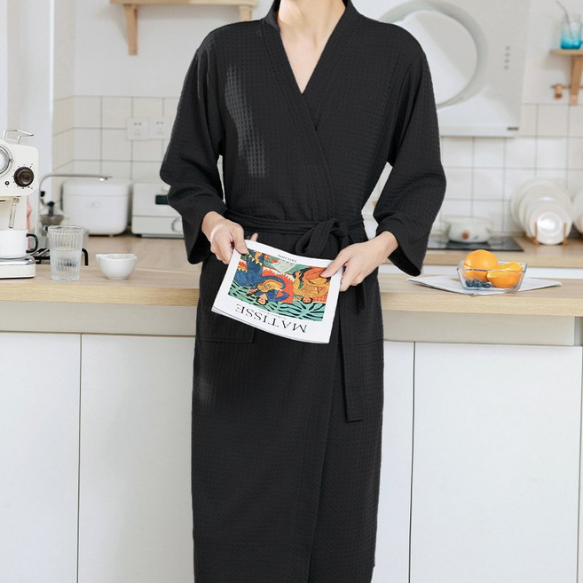 딜라이트홈 흡수력좋은 부들 와플 프리미엄 호텔가운 샤워가운, 블랙 남성용, 1개