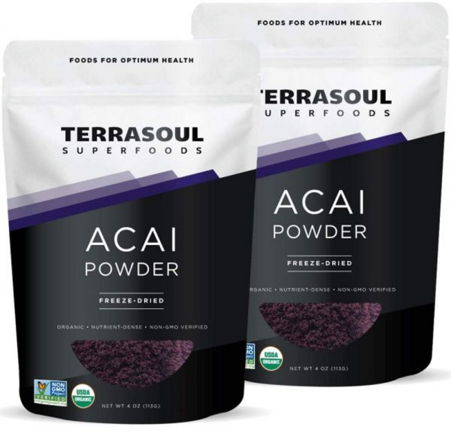 Terrasoul Superfoods 과일 가루 분말 파우더 테라솔 슈퍼푸드 아사이 베리 4온스 신선도를 위한 동결 건조 스무디 볼용 오메가 지방 강화 항산화 성분이 풍부한 레, 8 온스 (2개 묶음)