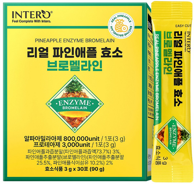 인테로 리얼 파인애플 효소 브로멜라인 80만 고역가, 90g, 1개