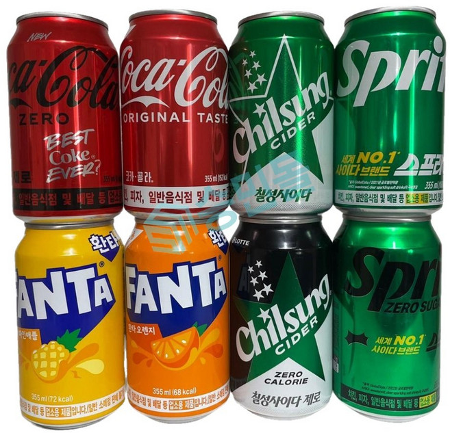코카콜라 제로 칠성사이다 제로 스프라이트 제로 환타 오렌지 파인애플 355ml x 각 3개씩 총 24캔