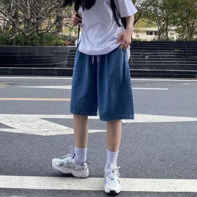 윙키홀릭 남녀공용 데님 버뮤다 밴딩 팬츠 5부 바지 데님 반바지 빅사이즈