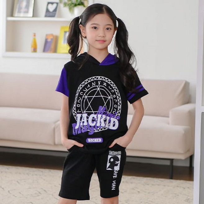 잭키드 여아용 통기성 매직후드 반팔티