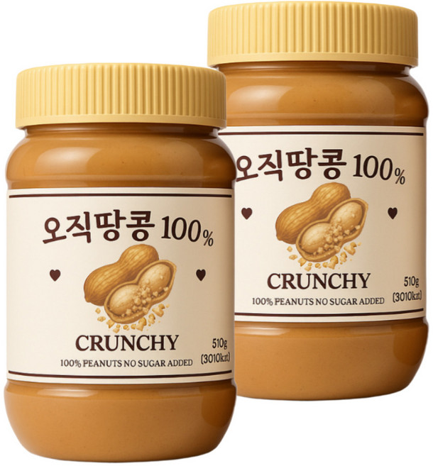 오직땅콩100% 무첨가 피넛버터 크런치, 2개, 510g