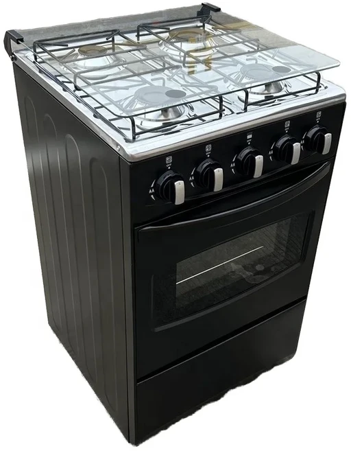 4구 가스레인지 상단 버너 오븐 및 그릴 컨벡션 기능 포함 가정용 독립형, 01 Black