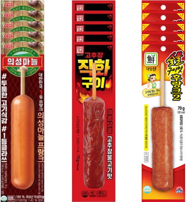 편의점 핫바 소시지 의성마늘프랑크5+고추장직화구이5+숯불구이맛5 총 15개, 70g