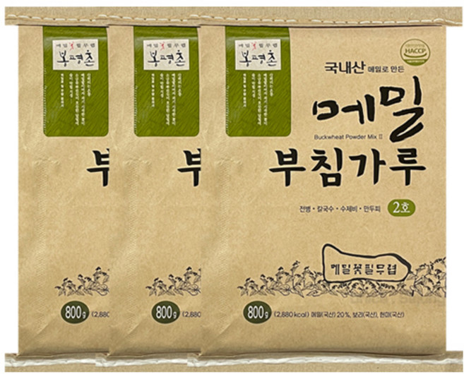봉평촌 봉평 메밀 부침가루 / 국산 메밀가루, 800g, 3개
