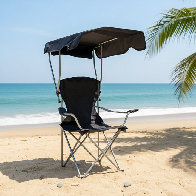 접이식 그늘막 캠핑 의자 휴대용 낚시 체어, 1개, 블랙