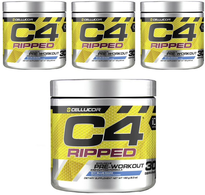 CELLUCOR C4 Ripped增肌健身蛋白粉 Ice Blue Razz款, 4罐, 180克