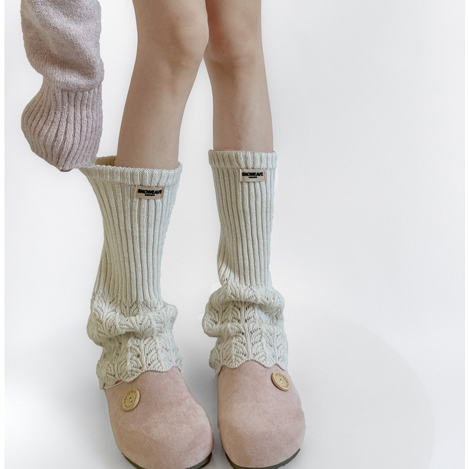 젬버트 겨울 니트 울 골지 꽈배기 물결 오버 루즈핏 레그워머