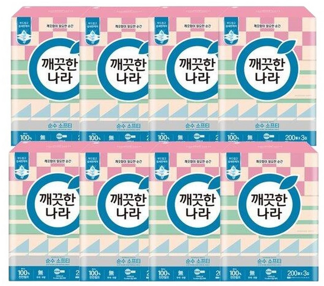 깨끗한나라 순수소프티 200매 3입 x 8팩, 3개입, 8박스
