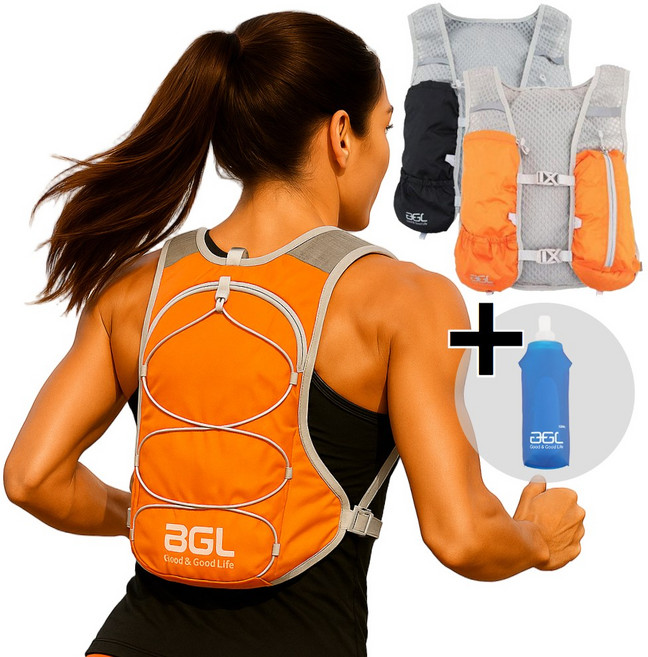 그루폴 수납가득 러닝조끼 트레일 라이딩 실리콘물통증정, 세이프오렌지+실리콘물통