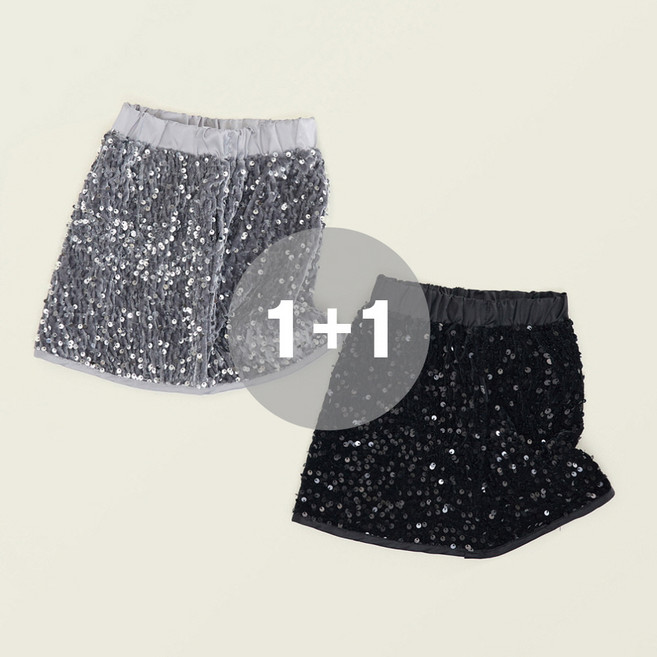 지디오 키즈 여아 스팽글 미니스커트 2개 세트 밴딩 A라인 숏 스커트