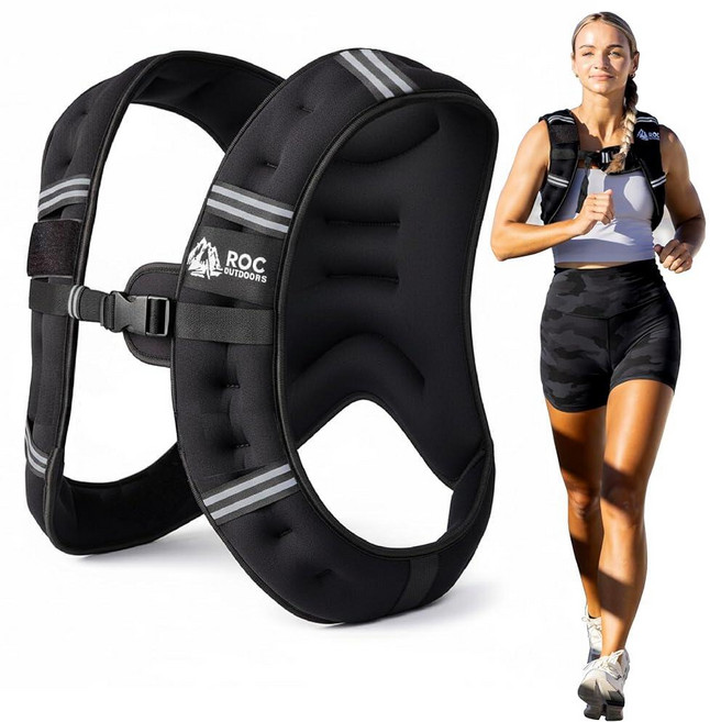 Roc Outdoors 여성 및 남성용 문지르지 않는 기술이 적용된 웨이트 조끼 2.3kg(5파운드)/4.5kg(10파운드)/6.8kg(15파운드)/9.1kg(20파운드)/13, 블랙