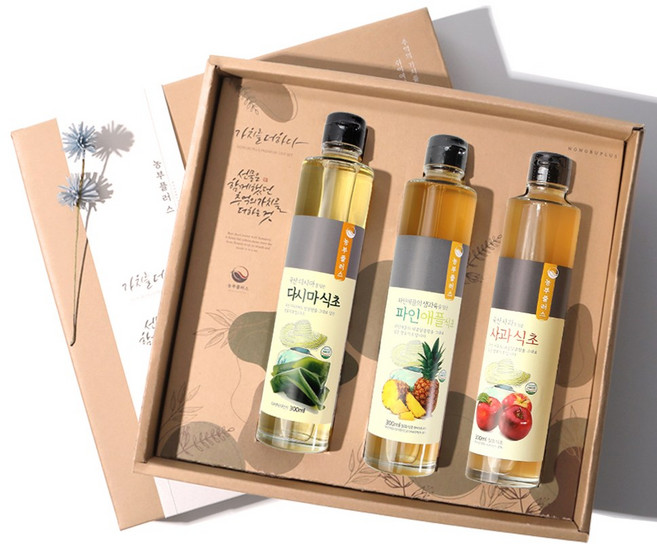 농부플러스 수제발효식초 사과 파인애플 다시마식초 3종 300ml 3병 선물세트 답례품, 사과식초+다시마식초+파인애플식초, 1세트