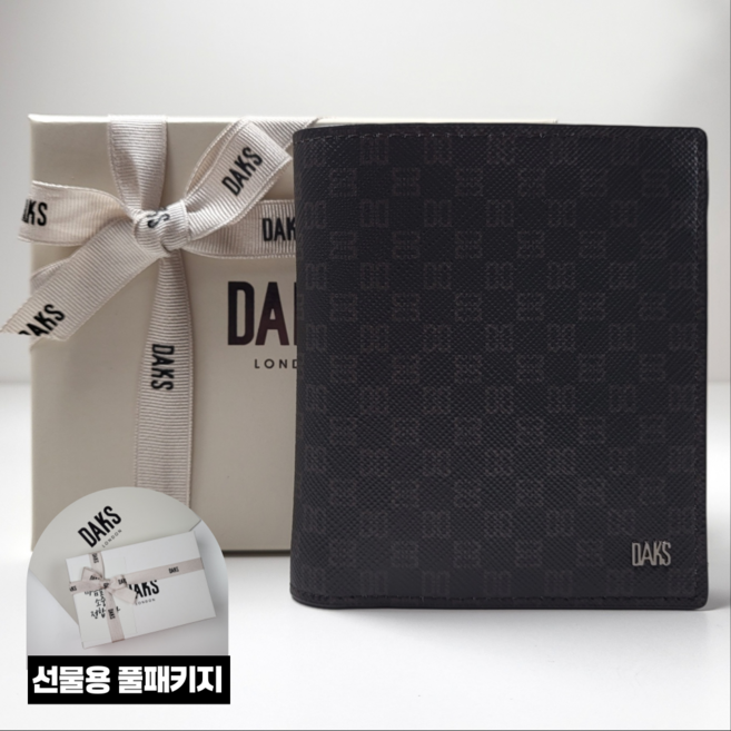 닥스 시그니처 패턴 브라운 소가죽 중지갑 선물용 풀패키지