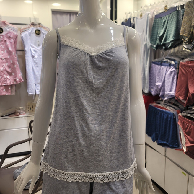 [쇼핑점] 비비안 부드러운 터치감 편안한 모달 멜란지 스판 여성 민소매 홈웨어 상의 EZ1877T