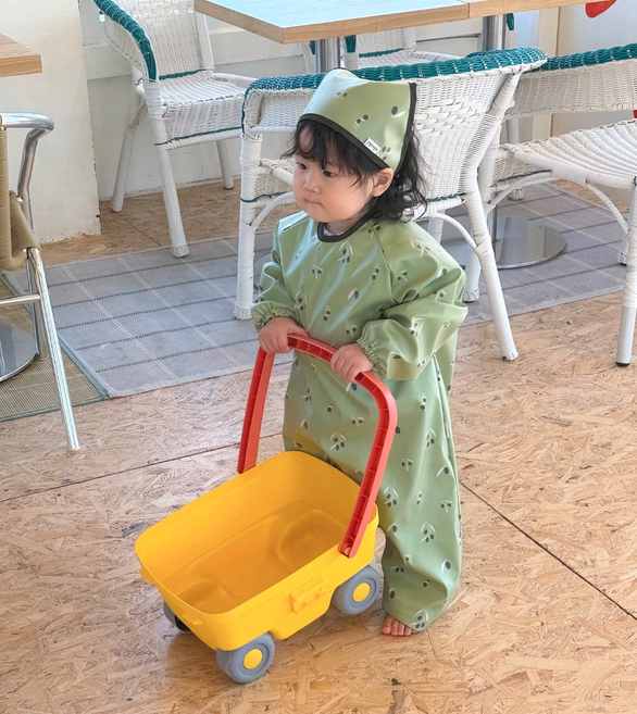 오보기 국산 아기 유아 전신 미술가운 방수가운 모래놀이 문센 촉감 오감놀이, 올리브