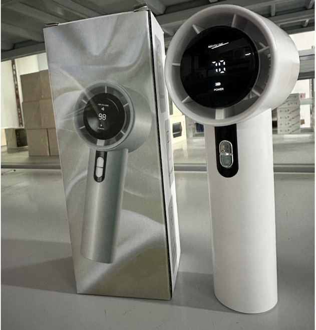 디지털 디스플레이 휴대용 선풍기 USB 충전 야외용 휴대용 고속 강풍 터빈 소형 선풍기, 세부 정보 보기, 화이트