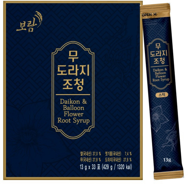 전통 수제 무 도라지청 조청 스틱, 33개, 13g