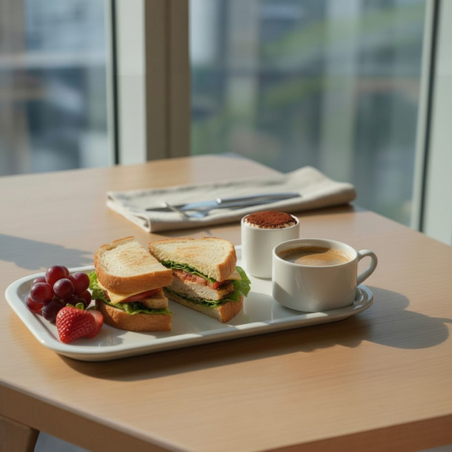 라크(RAK) 포셀린 호텔웨어 블랙퍼스트 트레이 커피잔 세트, 1세트, 화이트