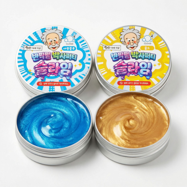 반짝펄 박사퍼티 슬라임 2개 세트, 1세트, 56g, 야광블루+골드