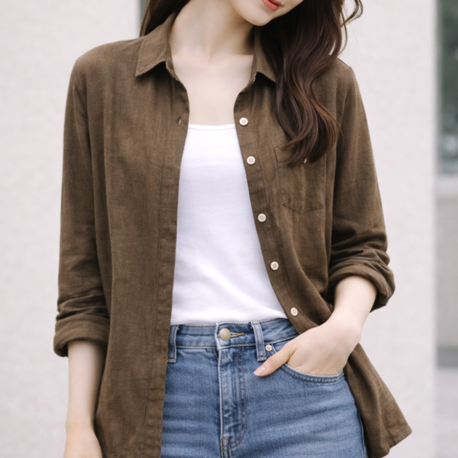 셀러크루 여성 여름 린넨 셔츠 루즈핏 베이직 데일리 남방 아우터