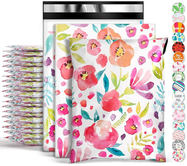우두디안지 대형 폴리 메일러 14 5x19 50팩 가방 우편 용 봉투 중소기업용 포장, Floral, 10x13 50Pa